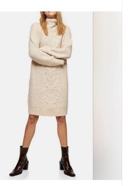 Top Shop Cozy Cable Knit Turtleneck Sweater Dress in Cream